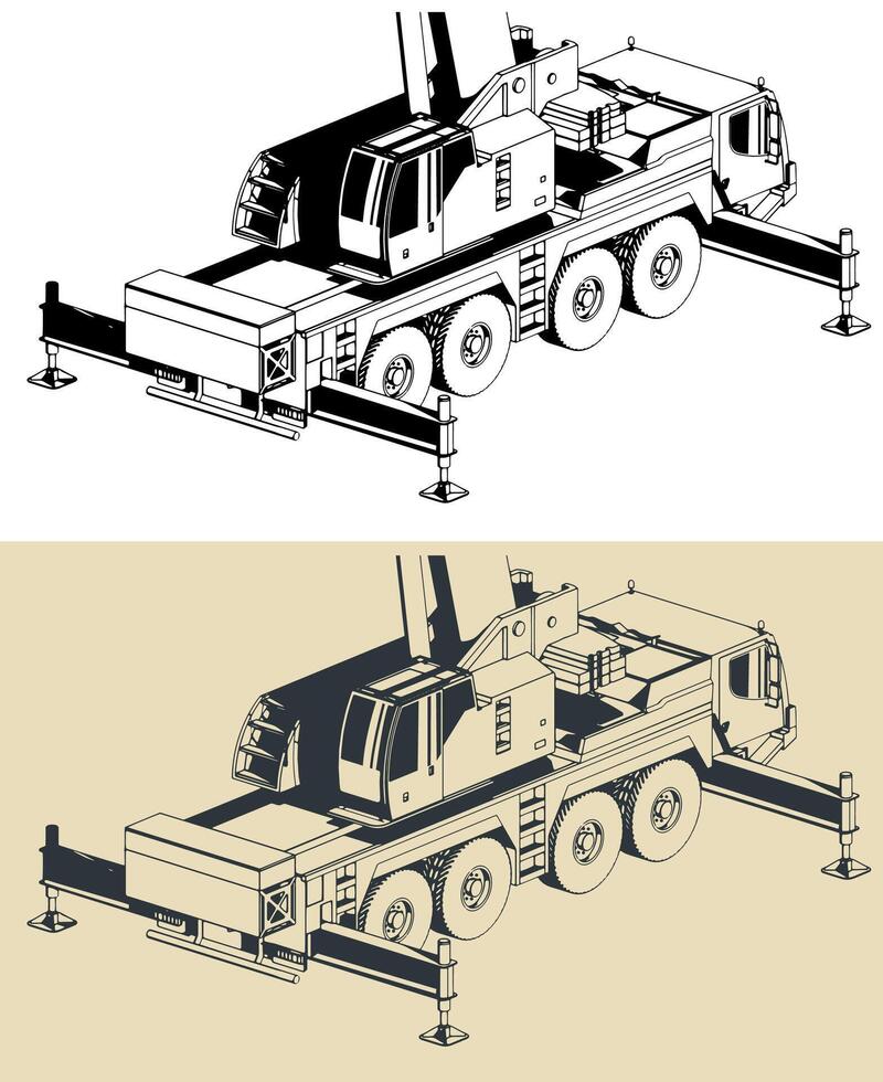 Mobile crane with long telescopic boom vector