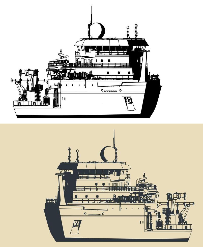 Research vessel illustrations vector