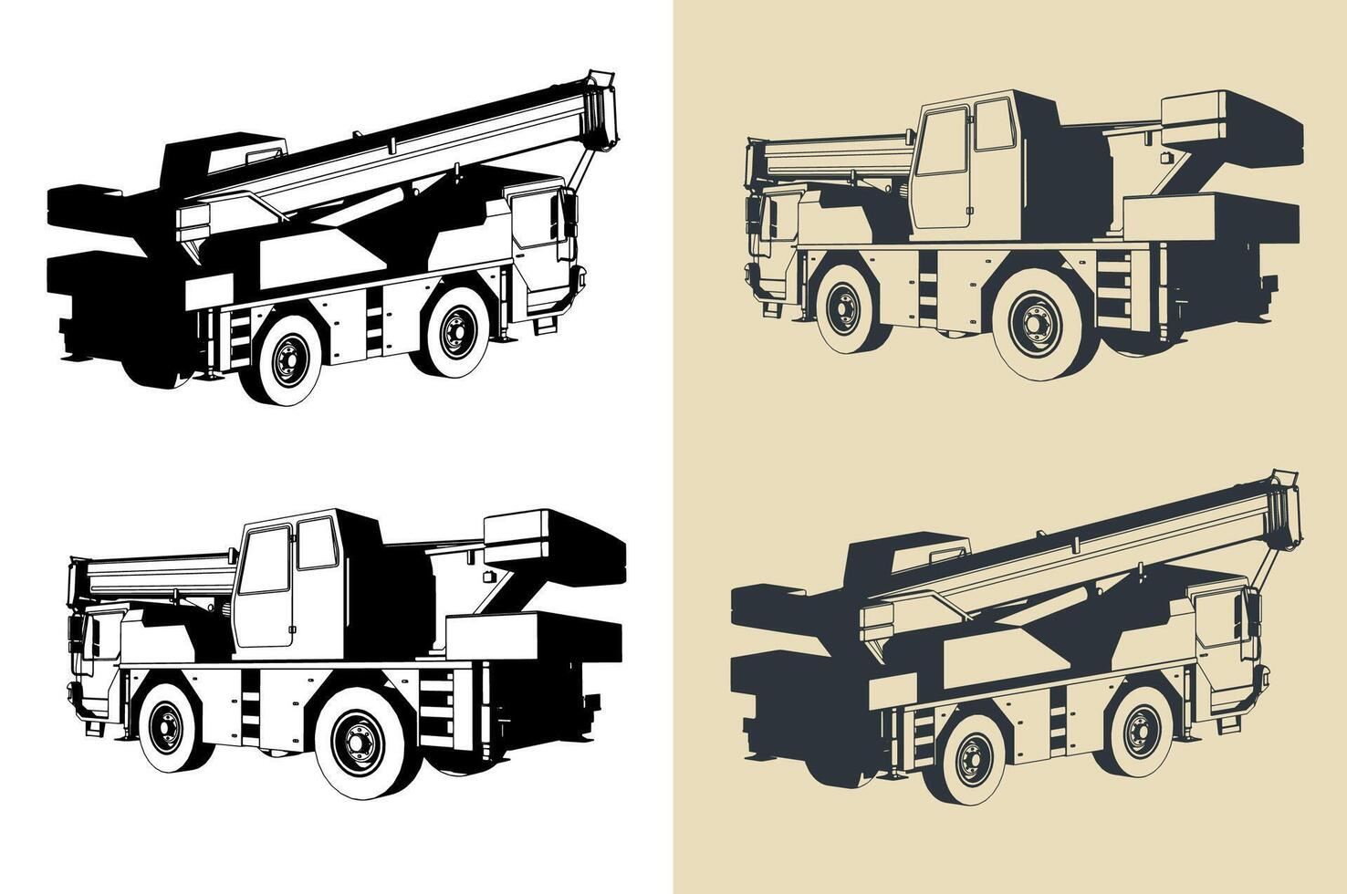 Mobile crane with telescopic boom illustrations vector