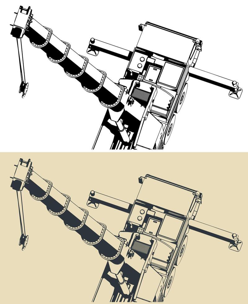 Mobile crane with long telescopic boom close-up vector