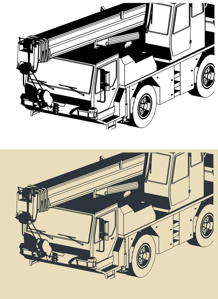 Mobile crane with telescopic boom close-up vector