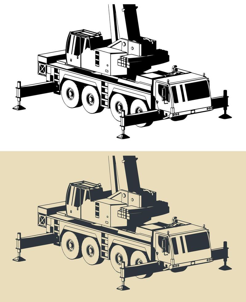 Mobile crane with long powerful telescopic boom vector