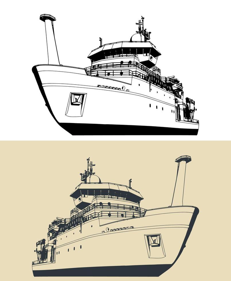 Research vessel close up vector