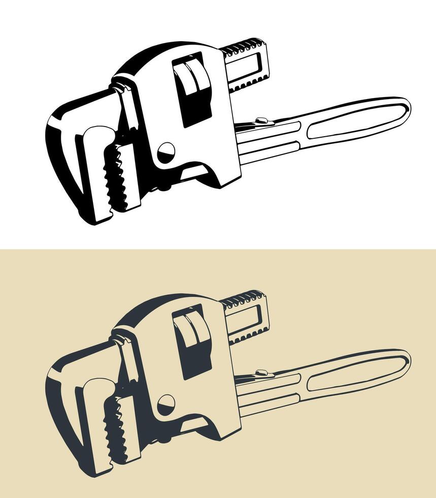 Adjustable wrench illustrations vector