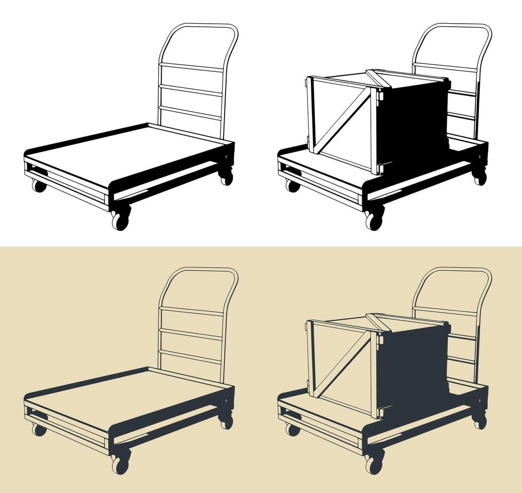Industrial hand trolley illustrations vector