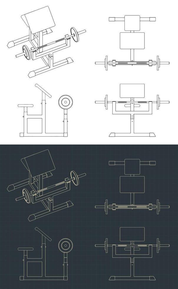 Preacher curl machine blueprints vector