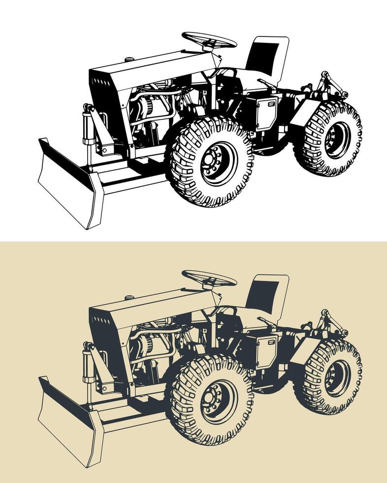 Mini tractor illustrations vector