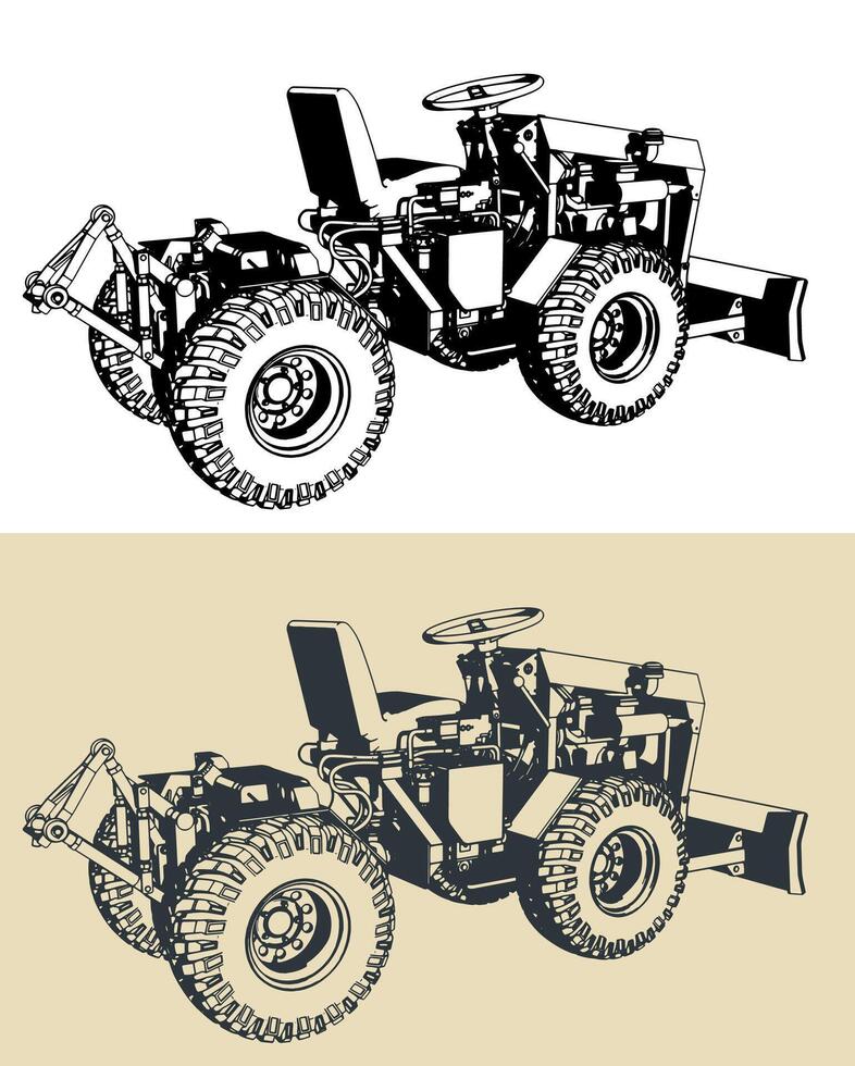 Mini tractor illustrations vector