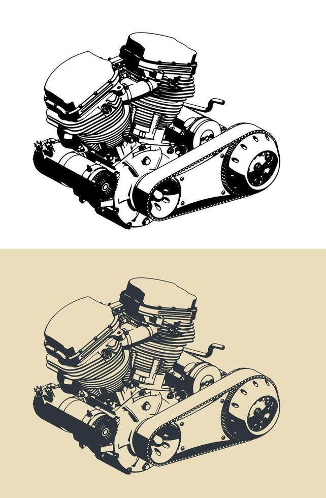 Motorcycle engine illustrations vector