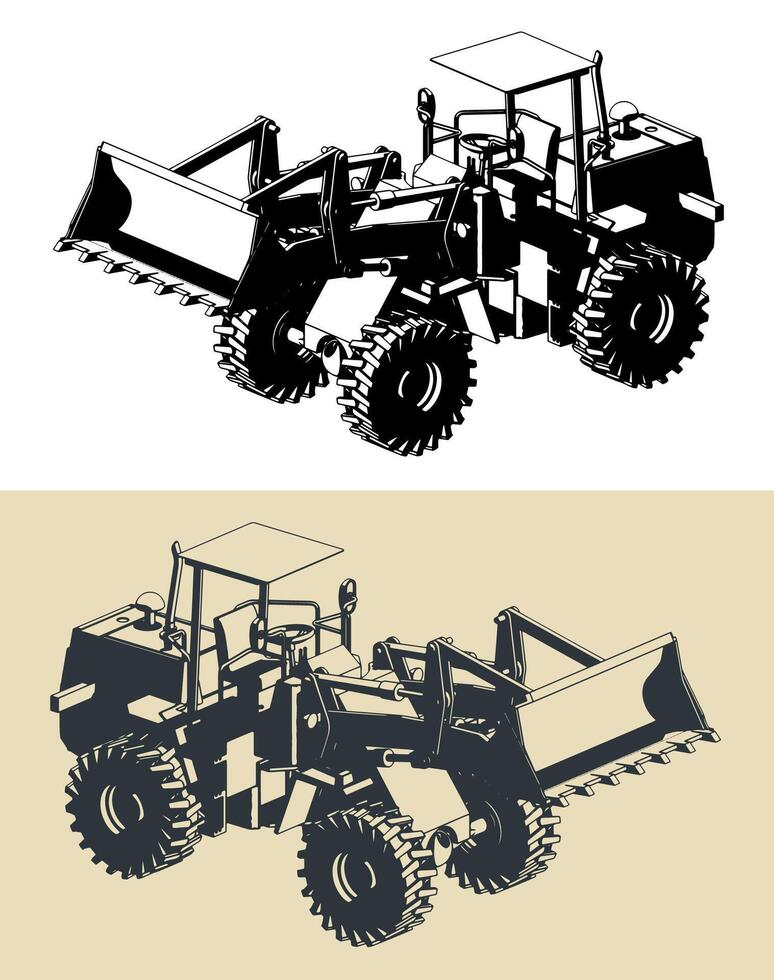 Wheel loader sketch vector