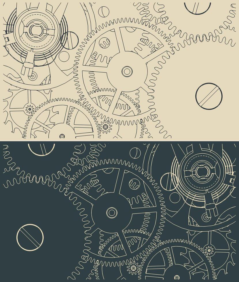 Clock mechanism close up illustrations vector