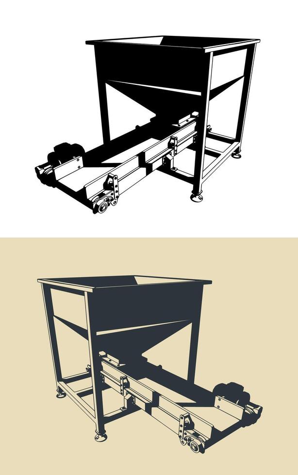 Feeding hopper with belt conveyor vector