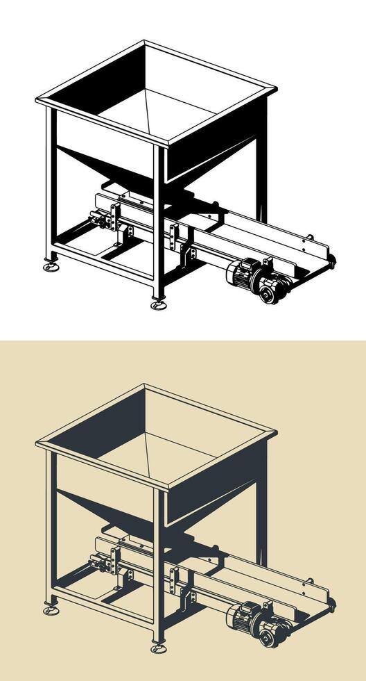 Feeding hopper with belt conveyor illustrations vector
