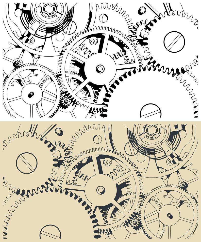 Clock mechanism close-up illustrations vector
