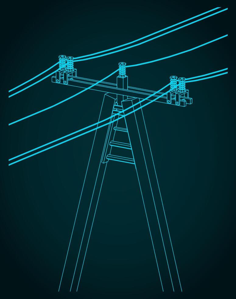 High voltage power lines with wires technical drawing vector