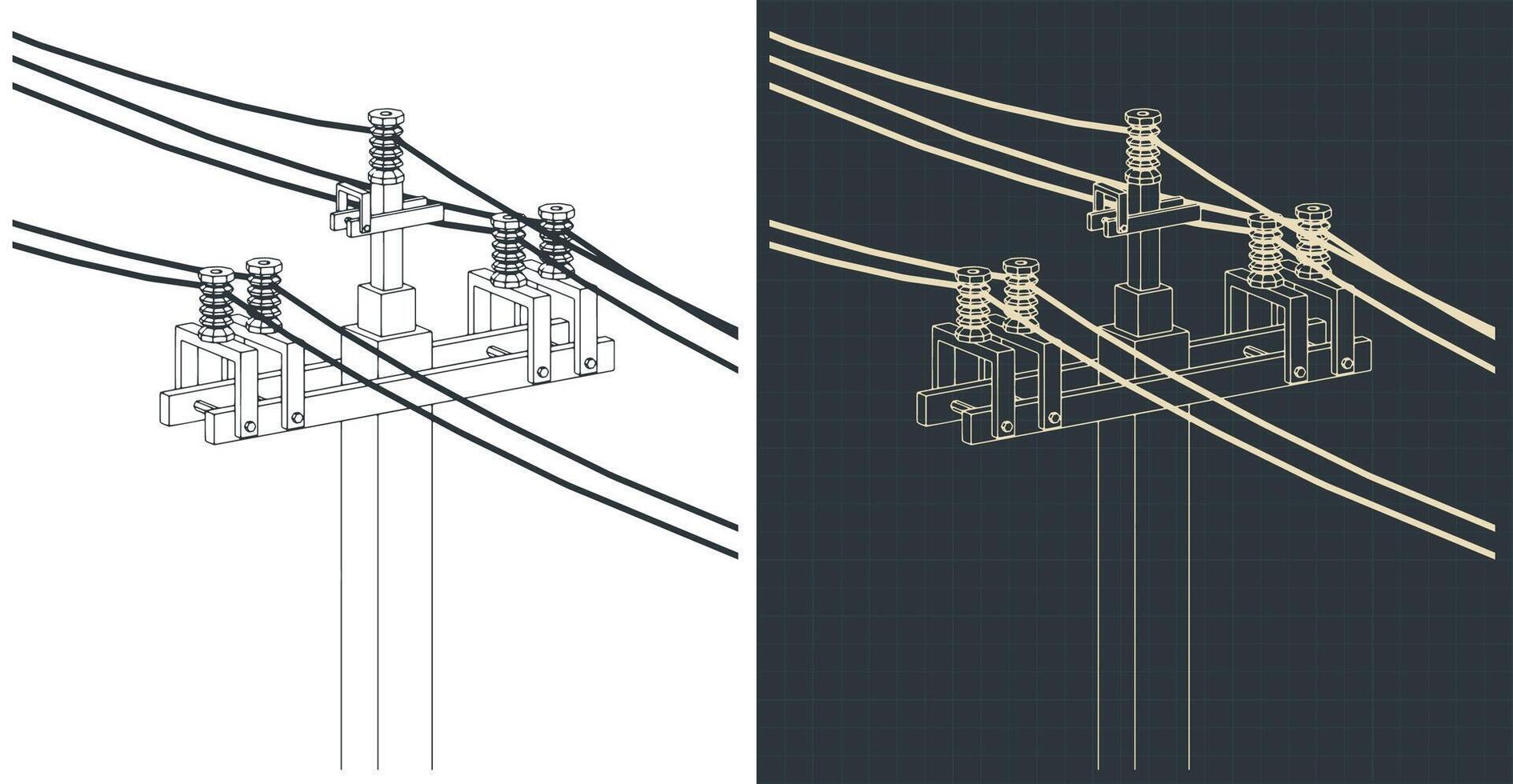 Technical drawings of high voltage electric pole vector