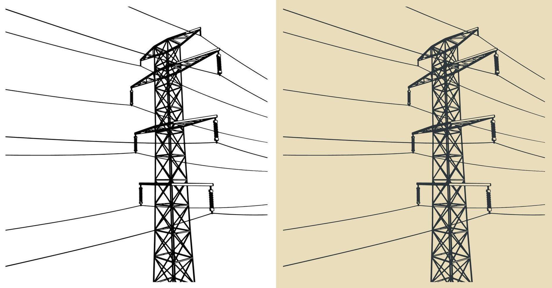 High voltage power pole illustrations vector