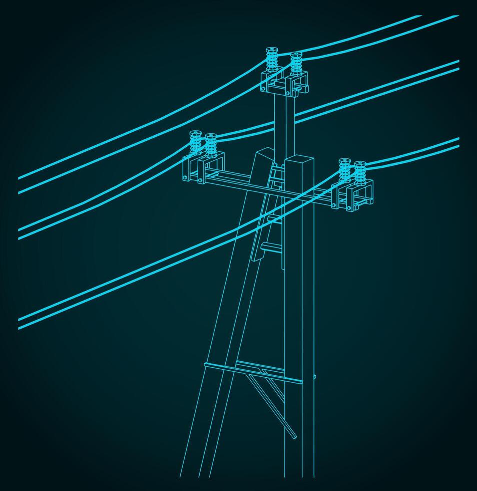 High voltage power lines blueprint vector