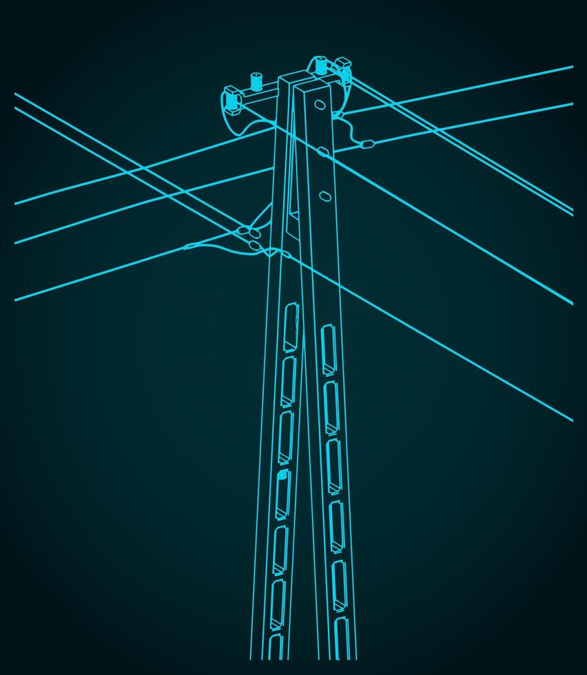 High voltage power lines technical drawings vector
