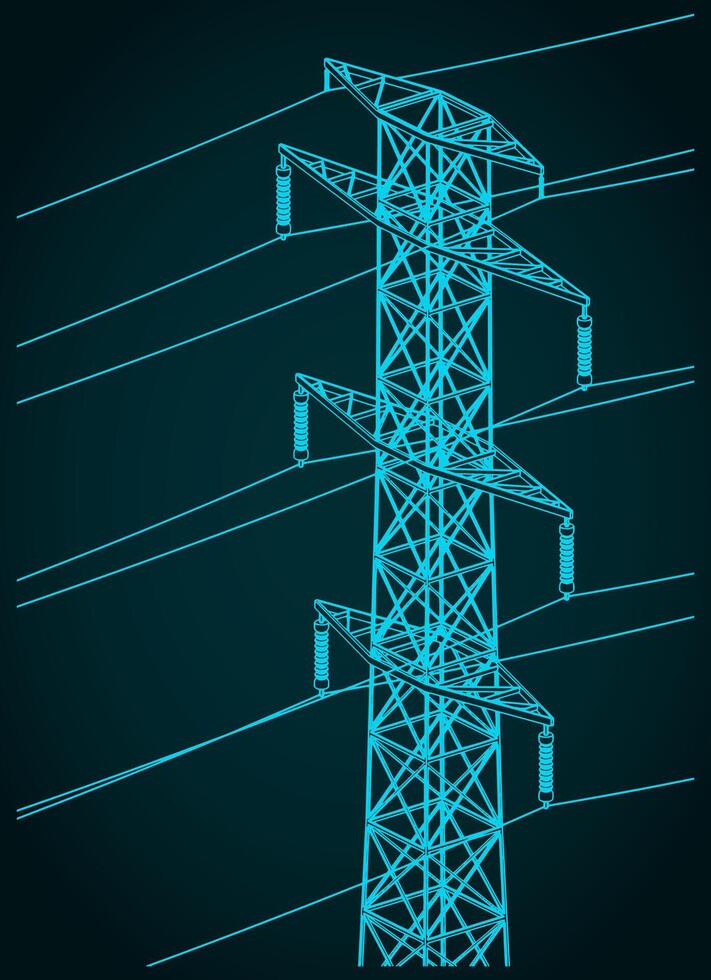 High voltage electric pole with wires vector