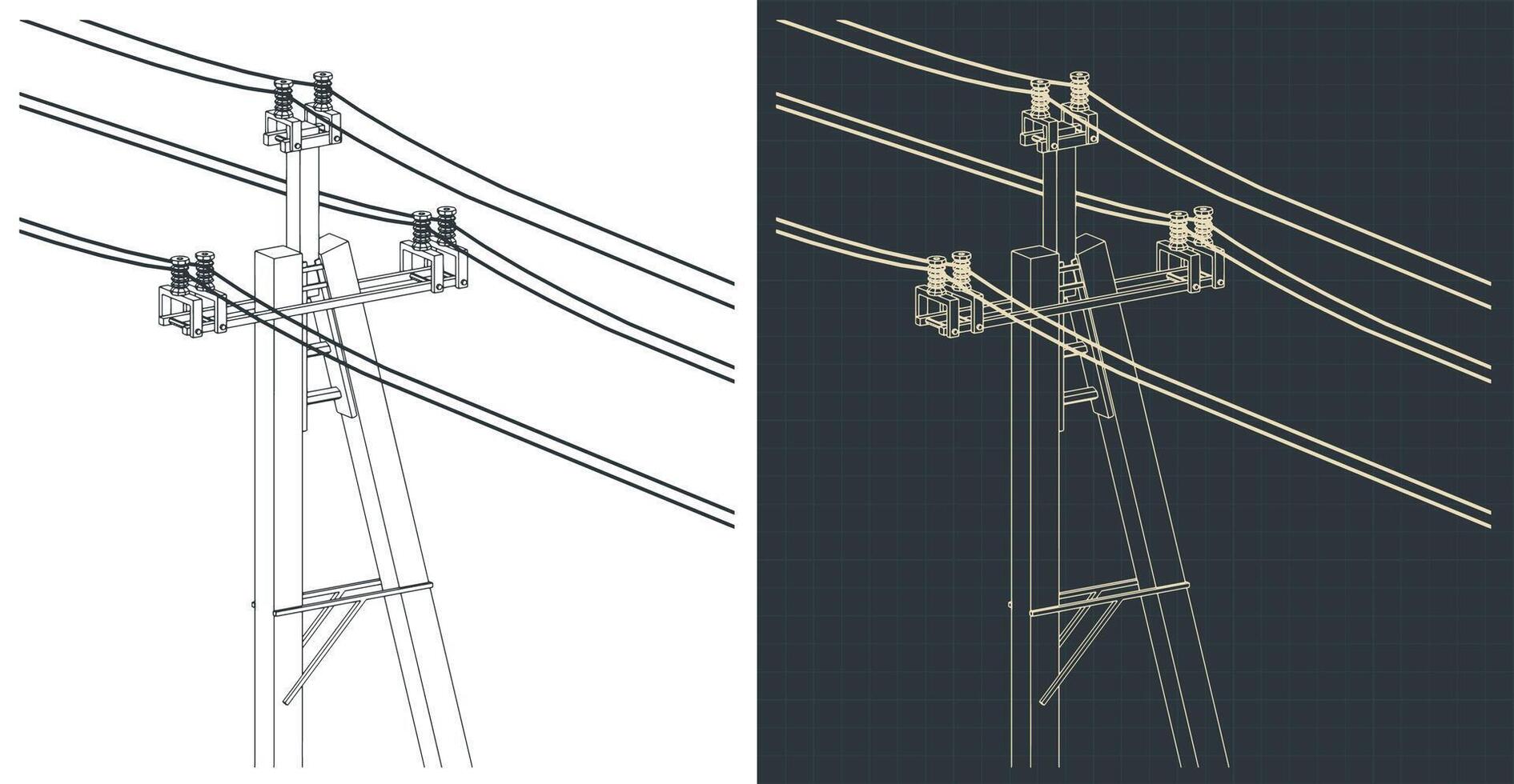 Utility pole power lines technical drawings vector