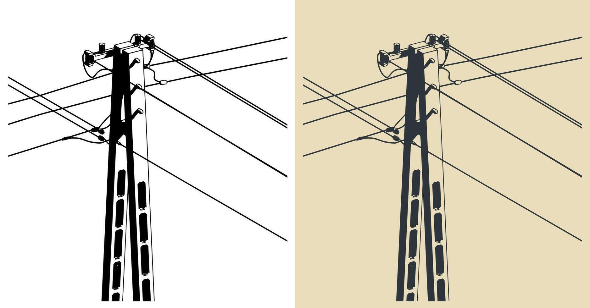 High voltage electric pole with wires close-up illustrations vector