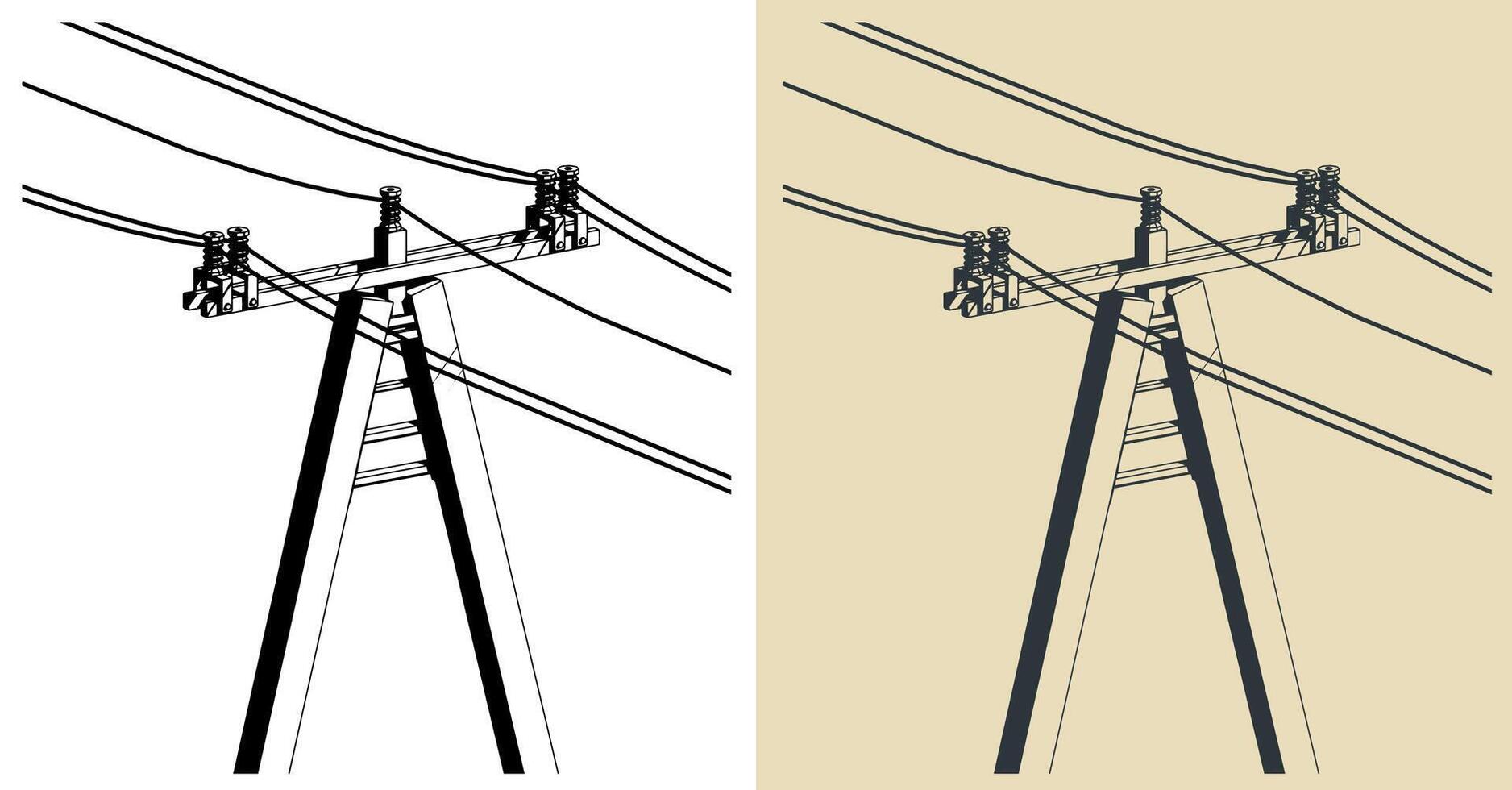 High voltage electric pole with wires close-up vector