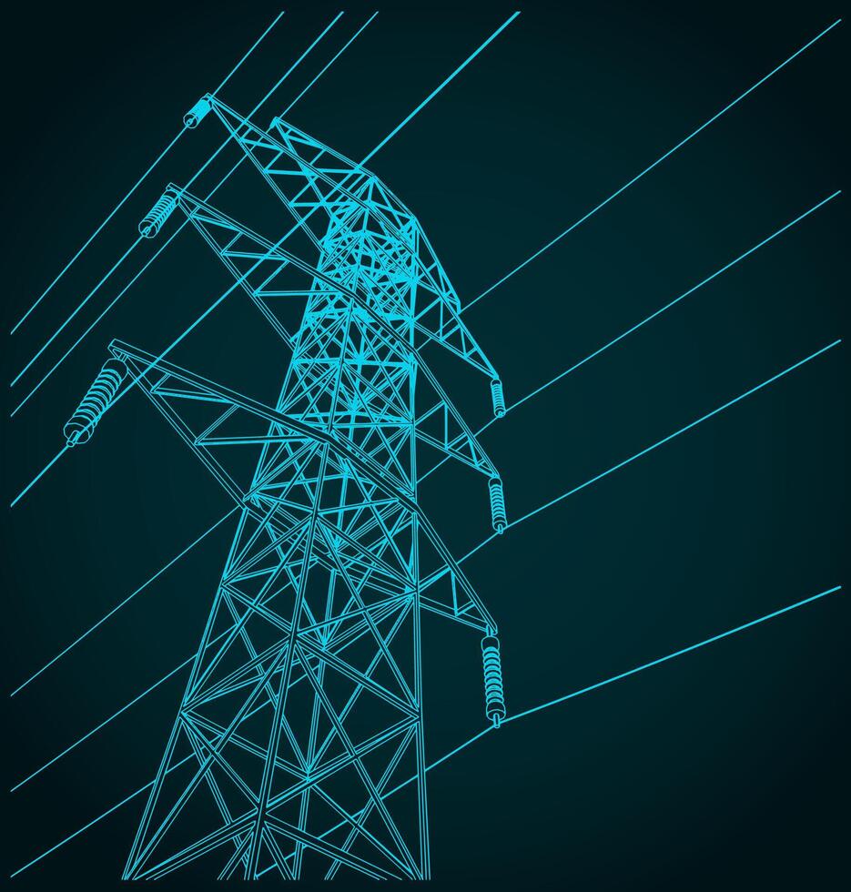 High-voltage electric pole with wires illustration vector
