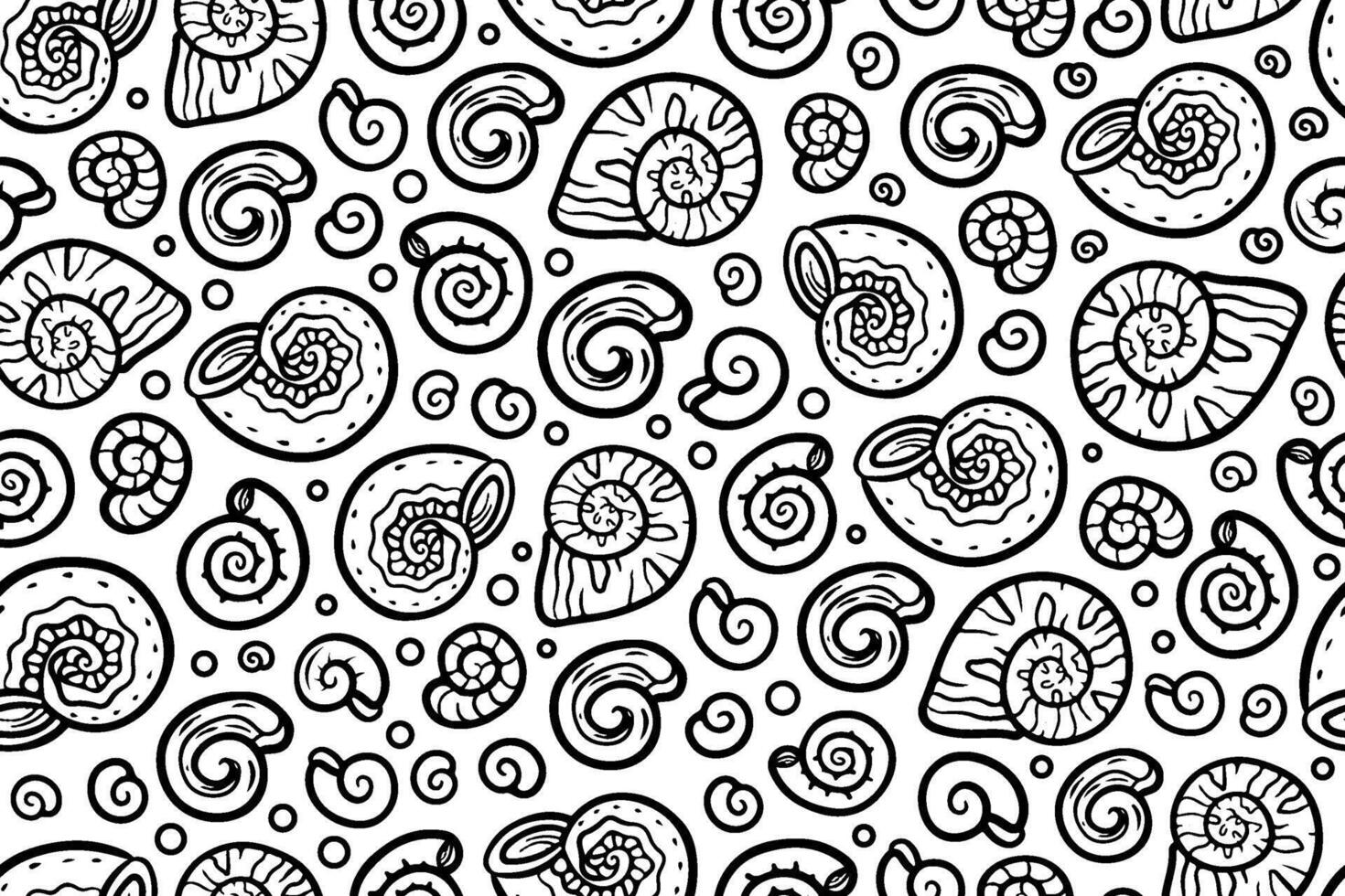 Abstract black and white linear snails seamless pattern. Decorative and stylized outline snails endless repeatable pattern design. vector
