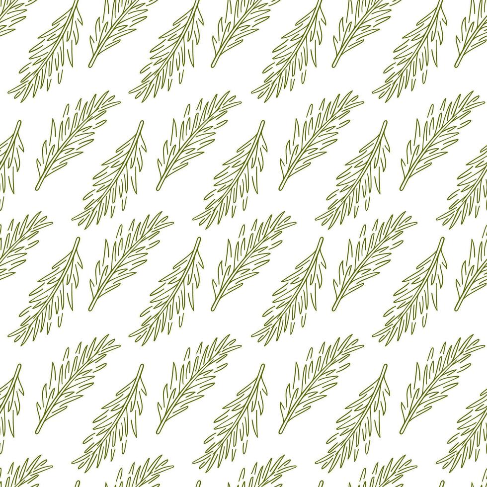 Seamless pattern of rosemary branch in line art style. Design with healing herb. Fresh vegetable. illustration on a white background. vector