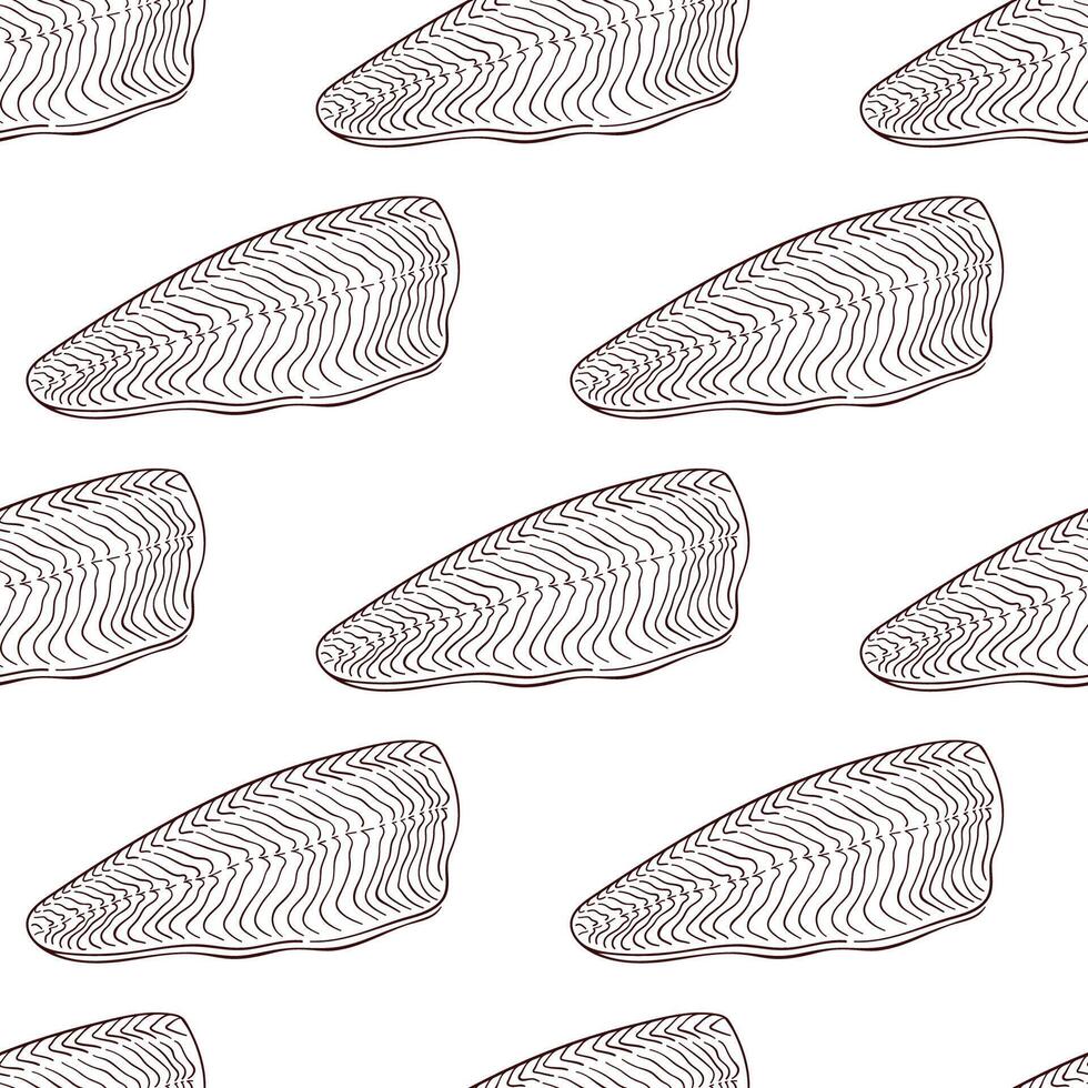 Salmon slice pattern in line art style. Design for menu cafe, restaurants, shops, market, packages. illustration on a white background. vector