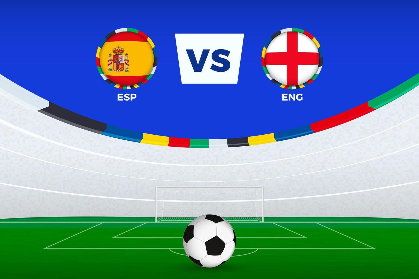 Illustration of stadium for football match between Spain vs England, stylized template from soccer tournament. vector
