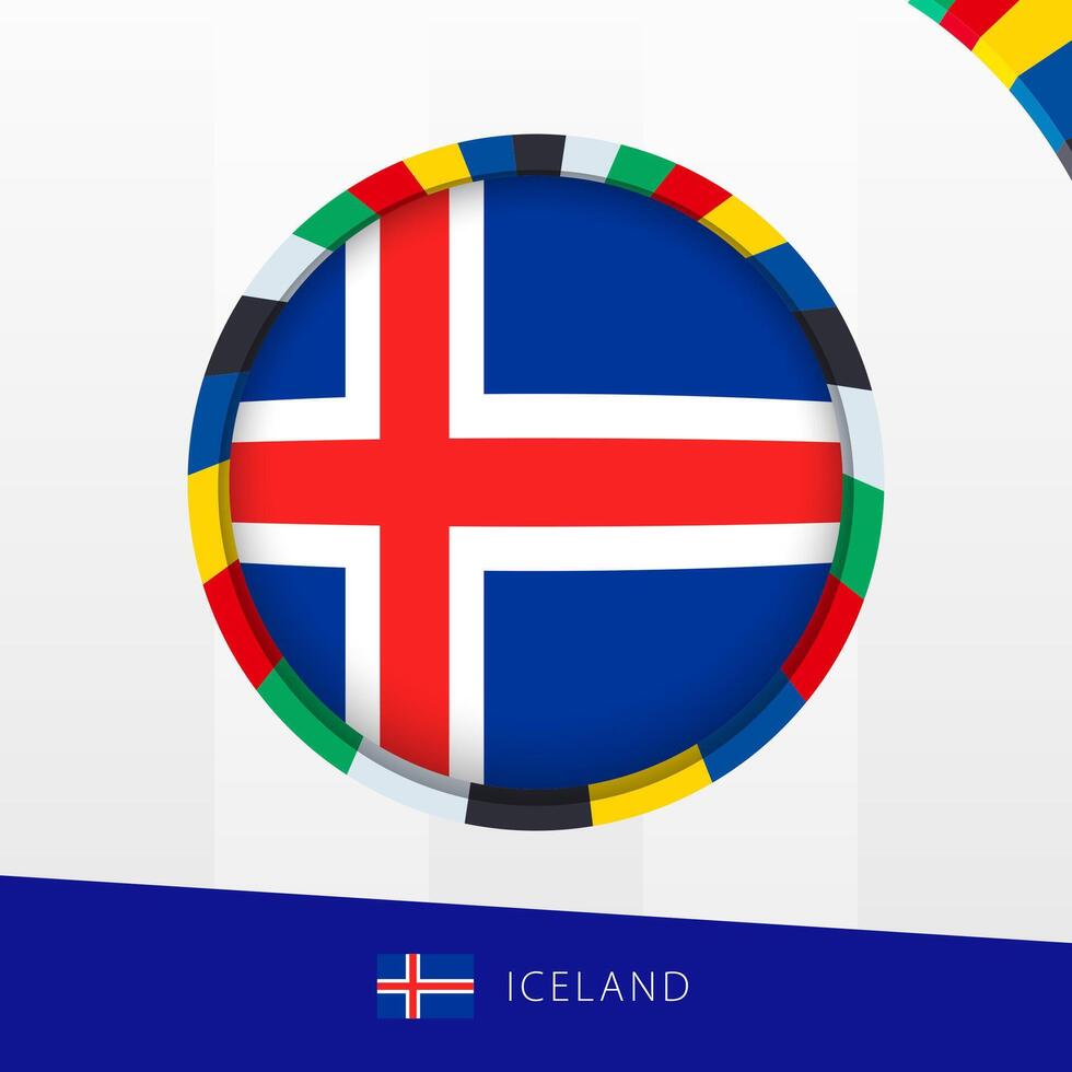 Iceland Flag with Colorful Circle Border. vector