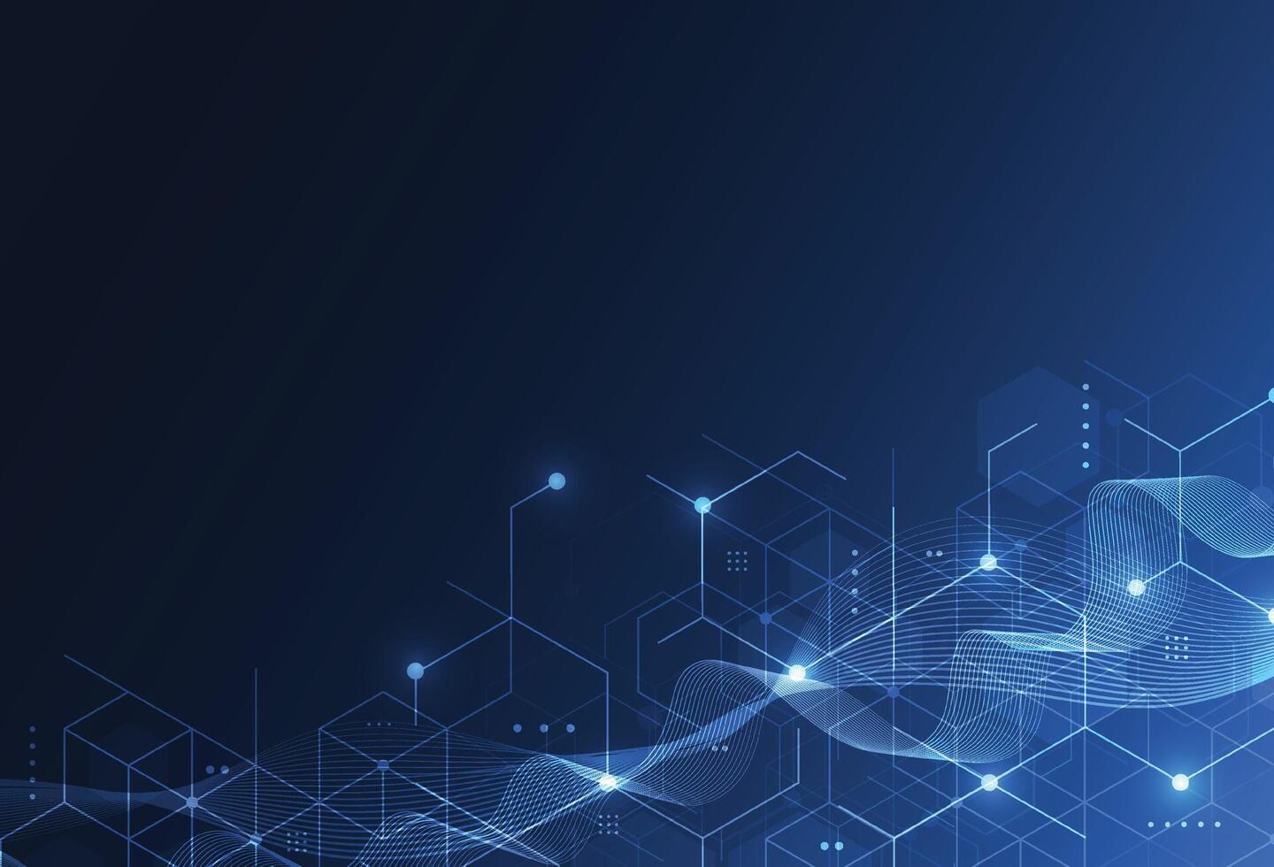 Abstract technology blue hexagons pattern background for Network connection concept with mesh dots and lines innovation vector