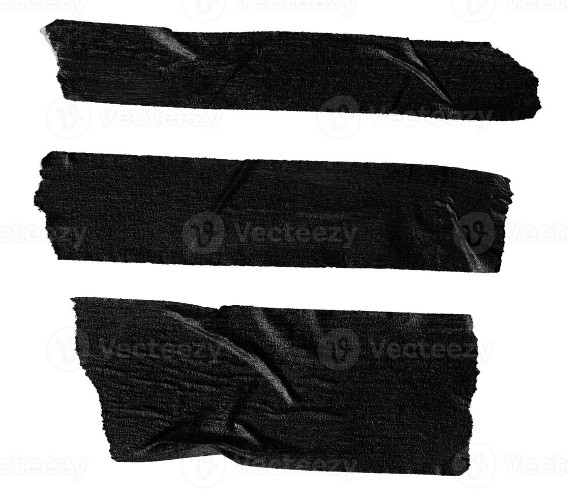Set of black masking tape stickers isolated on white background. Mockup template photo