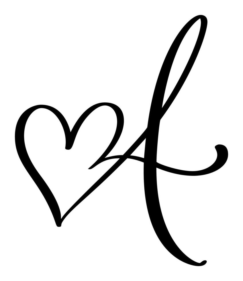 Vintage heart letter monogram logo A. Love Calligraphy element Valentine flourish. Hand drawn sign for page decoration design illustration, wedding card, invitation vector