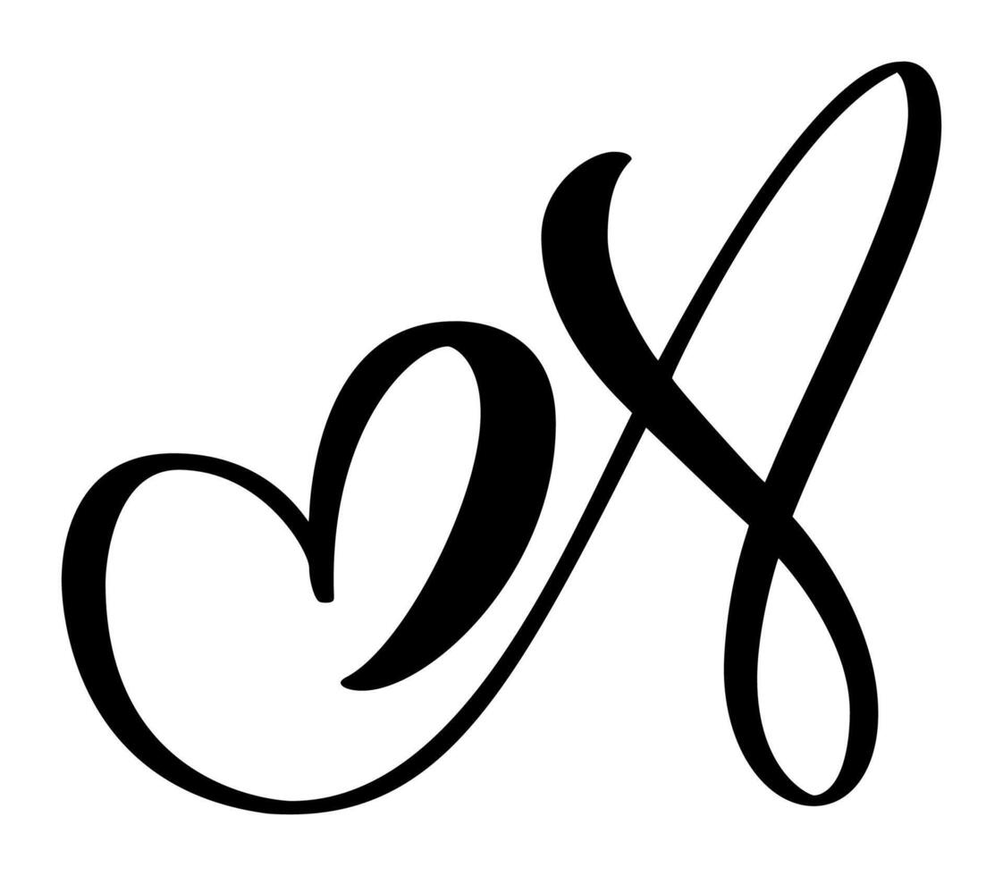 Vintage heart letter monogram logo A. Love Calligraphy element Valentine flourish. Hand drawn sign for page decoration design illustration, wedding card, invitation vector