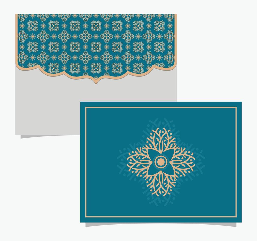Floral motif pattern with gold accents on the border of the wedding invitation envelope and cover frame vector