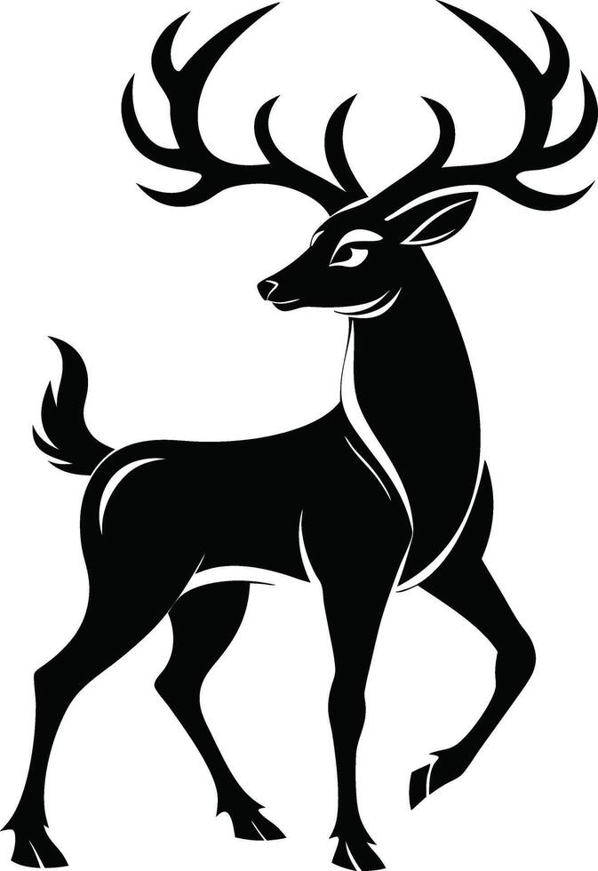 black and white deer illustration, graceful deer art 47857632 Vector