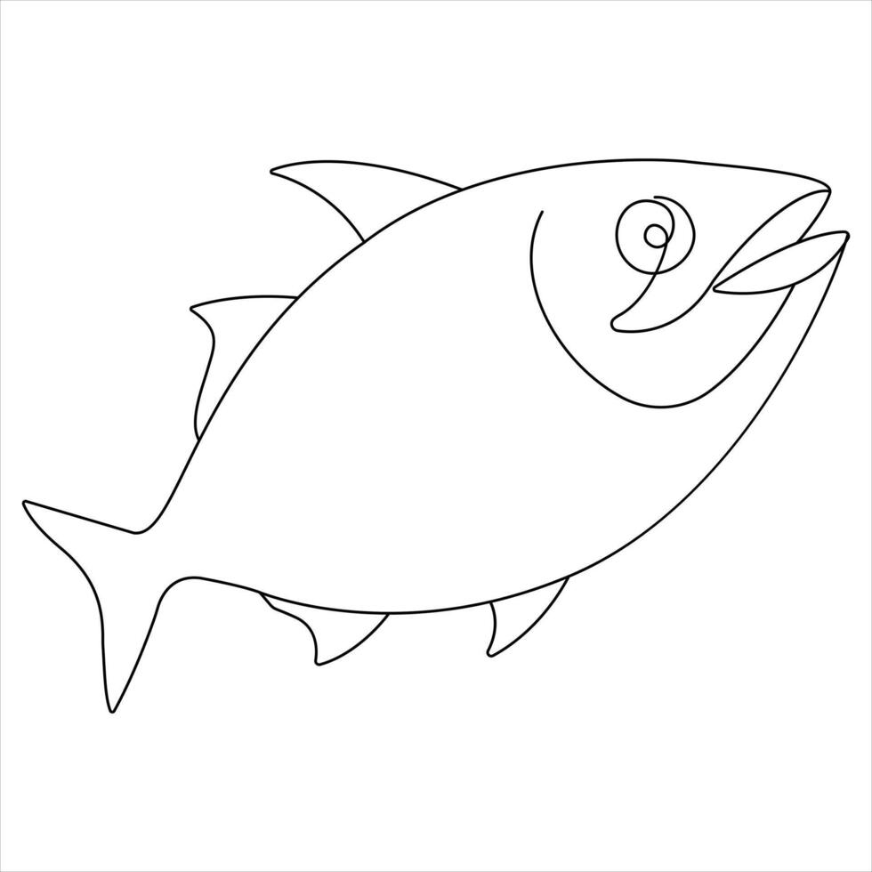 Continuous single line drawing of fish outline illustration vector