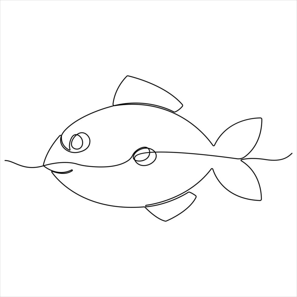 Continuous single line drawing of fish outline illustration vector