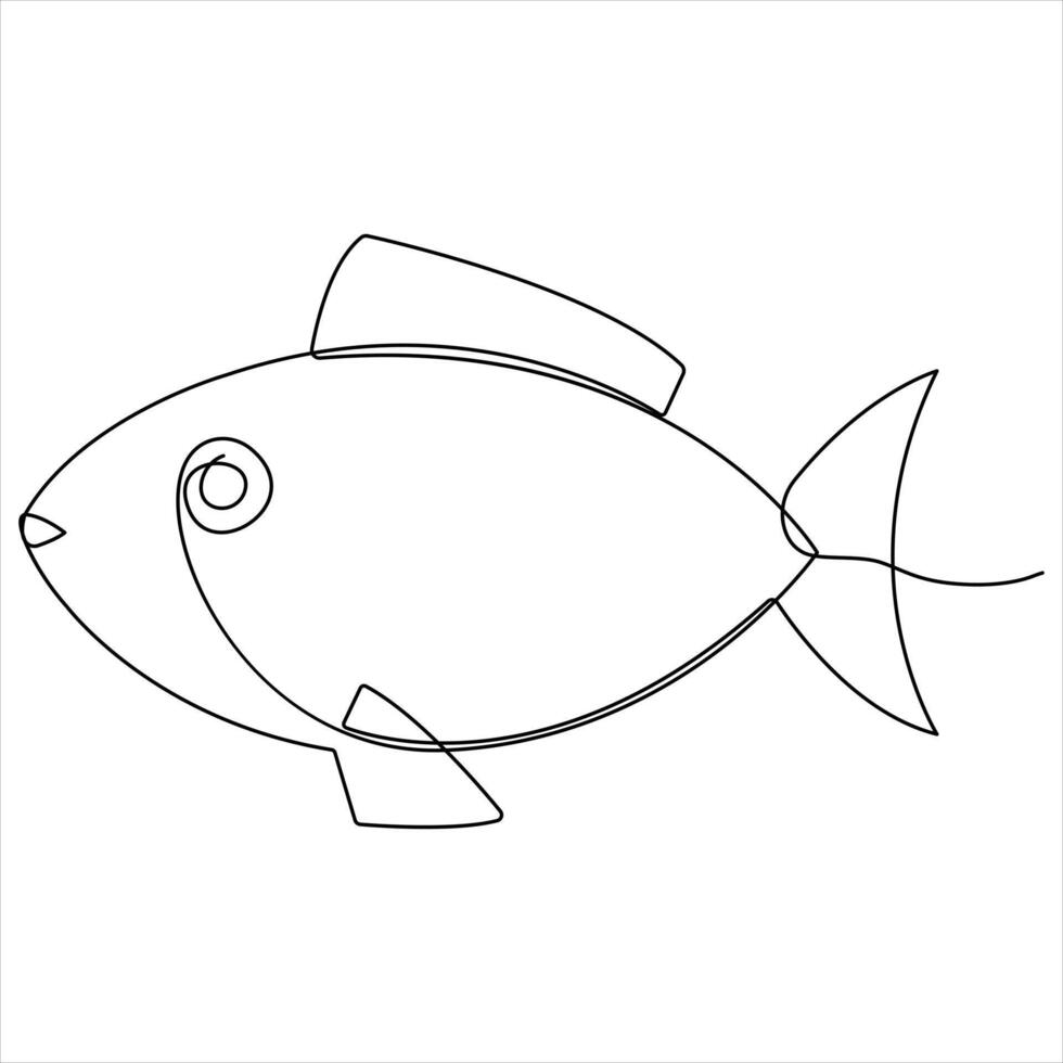 Continuous single line drawing of fish outline illustration vector