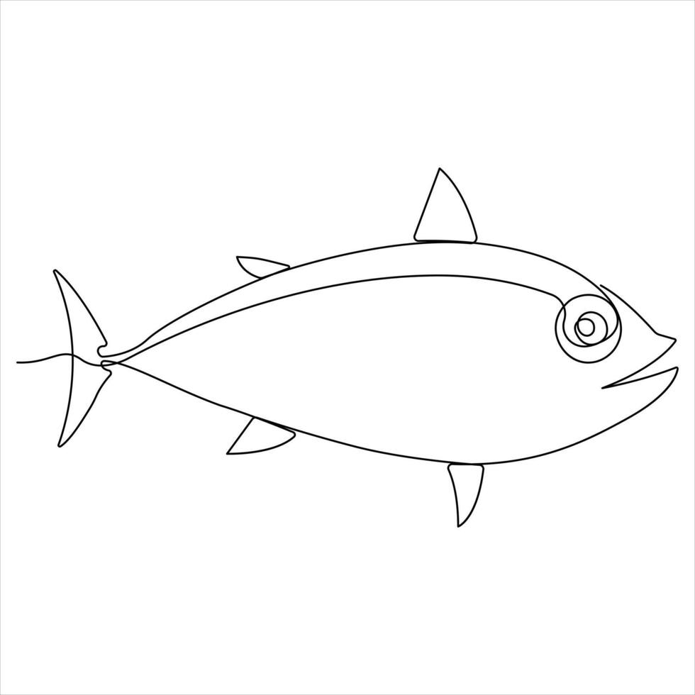 Continuous single line drawing of fish outline illustration vector
