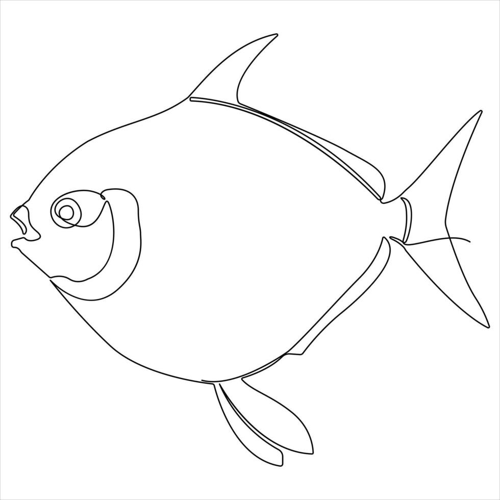 Continuous single line drawing of fish outline illustration vector