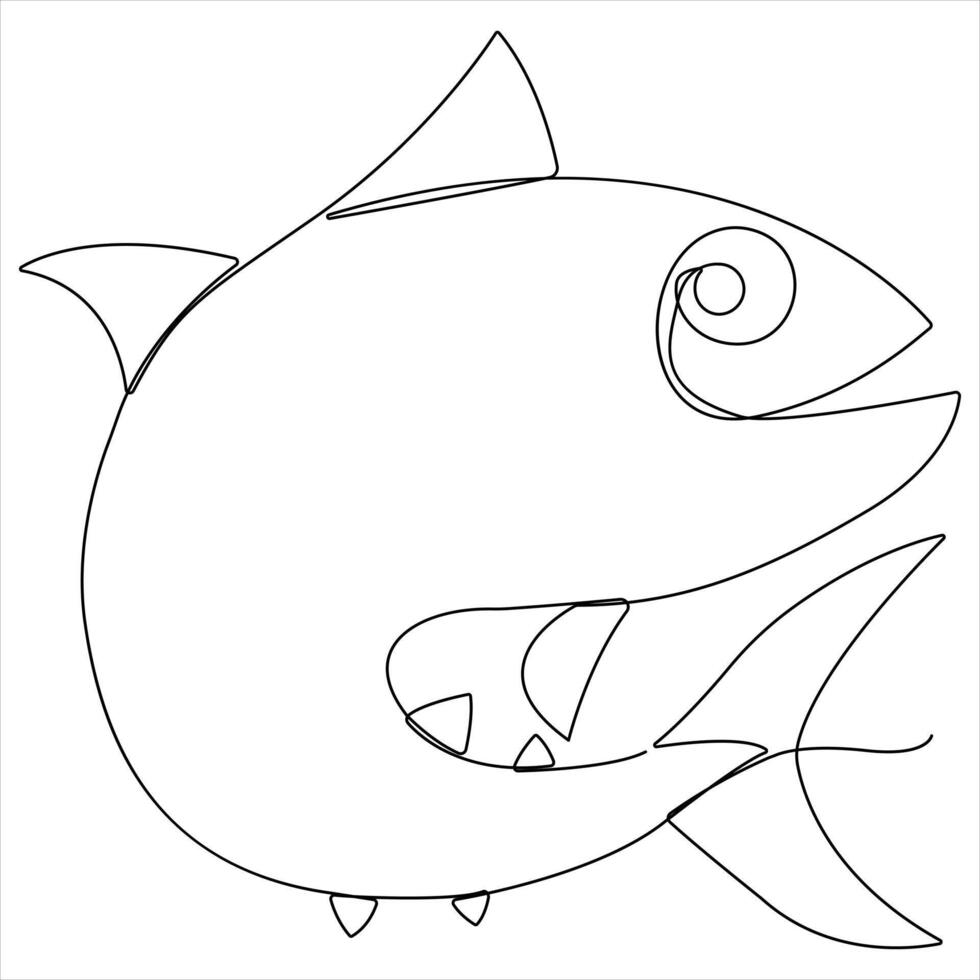 Continuous single line drawing of fish outline illustration vector