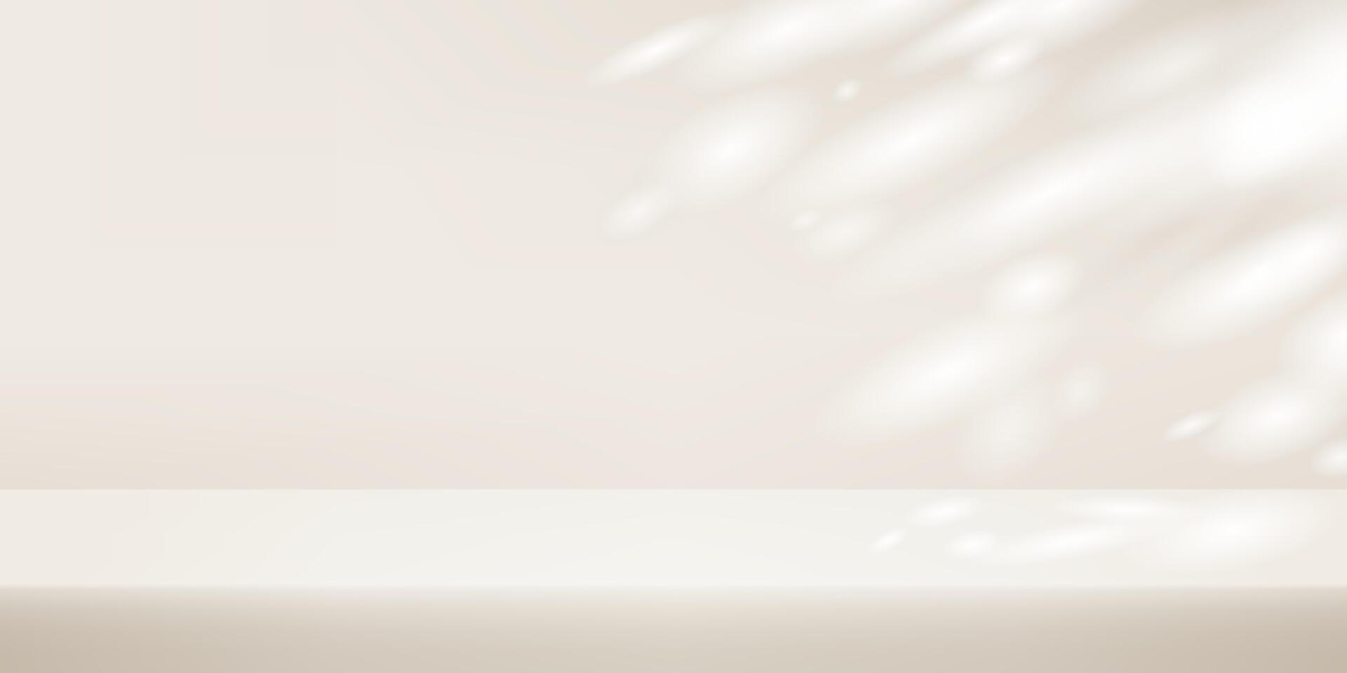 Beige Background Empty Room Studio with table. Space for selling products on the website. Empty room with shadow leaves. illustration. vector