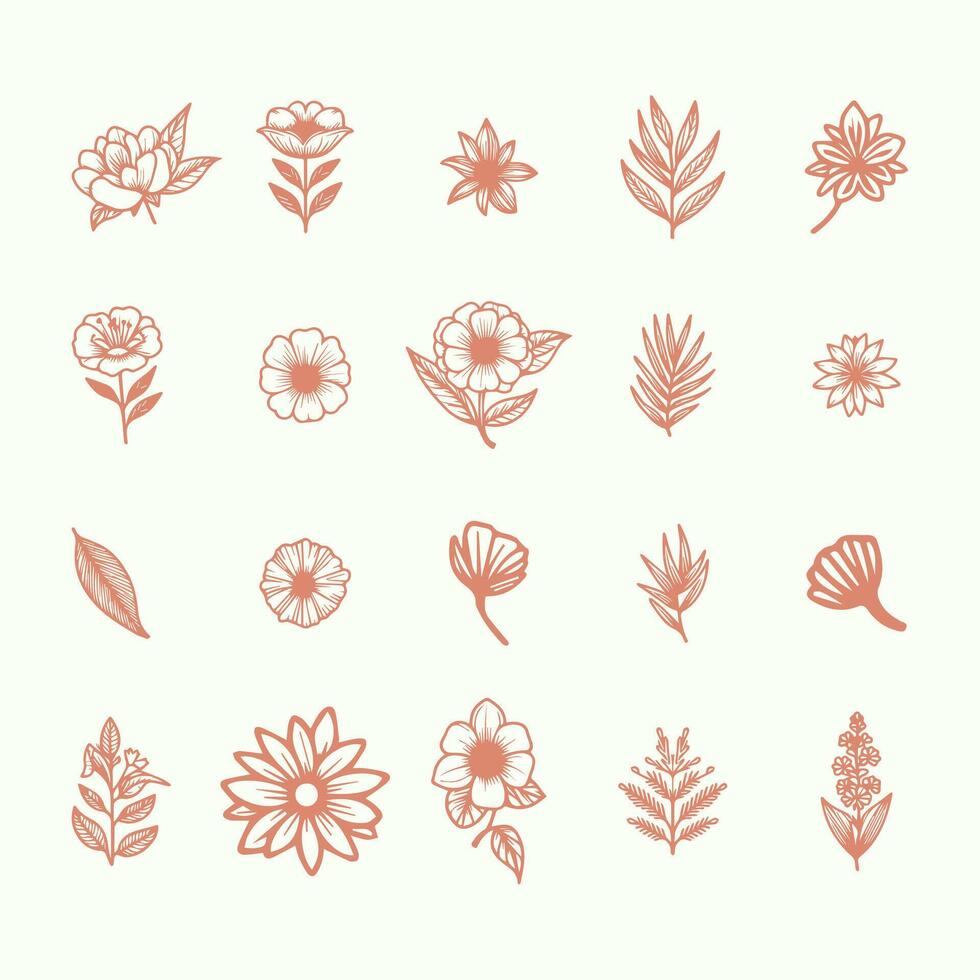 Set of flower line icons. Floral design elements. illustration vector