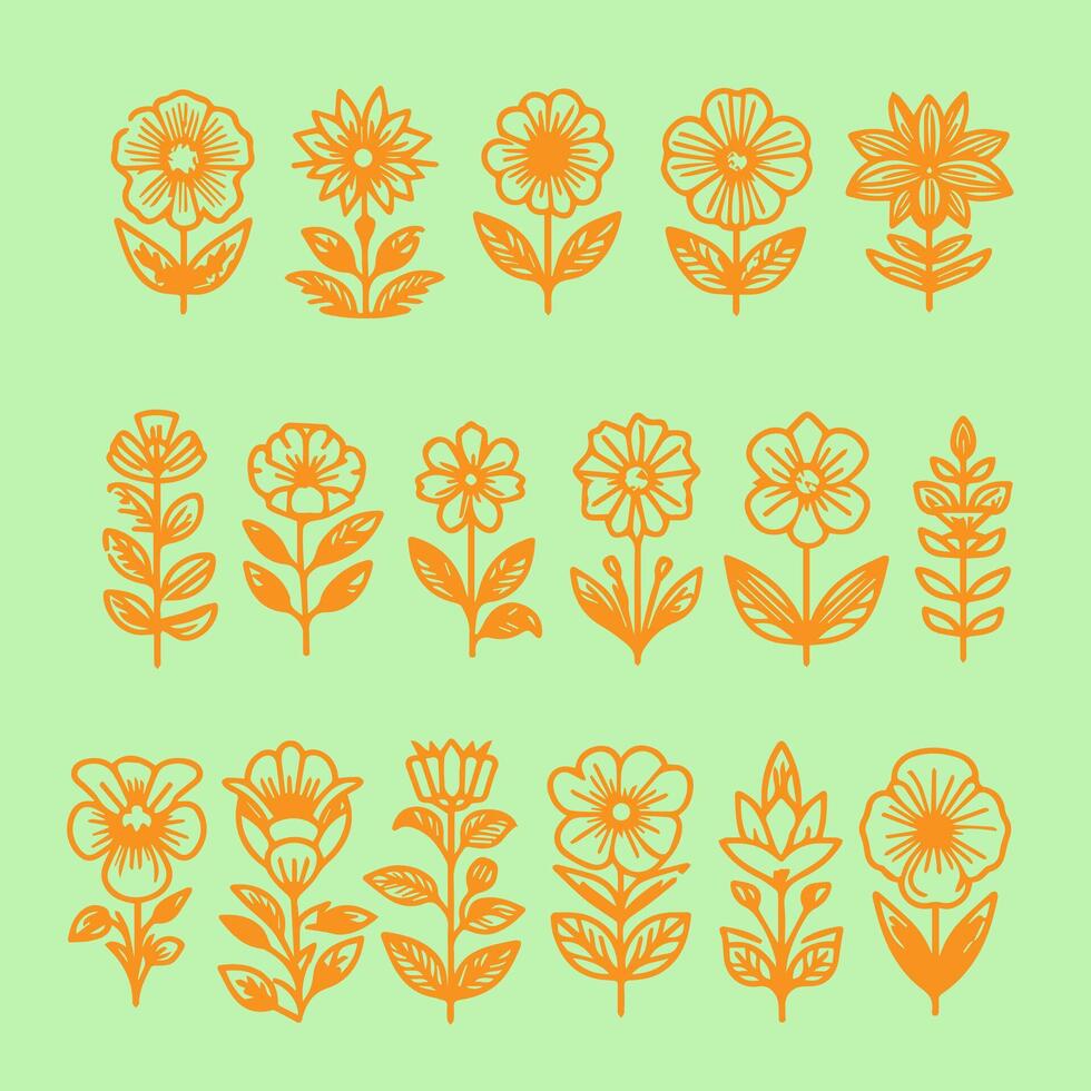 Set of flower line icons. Floral design elements. illustration vector