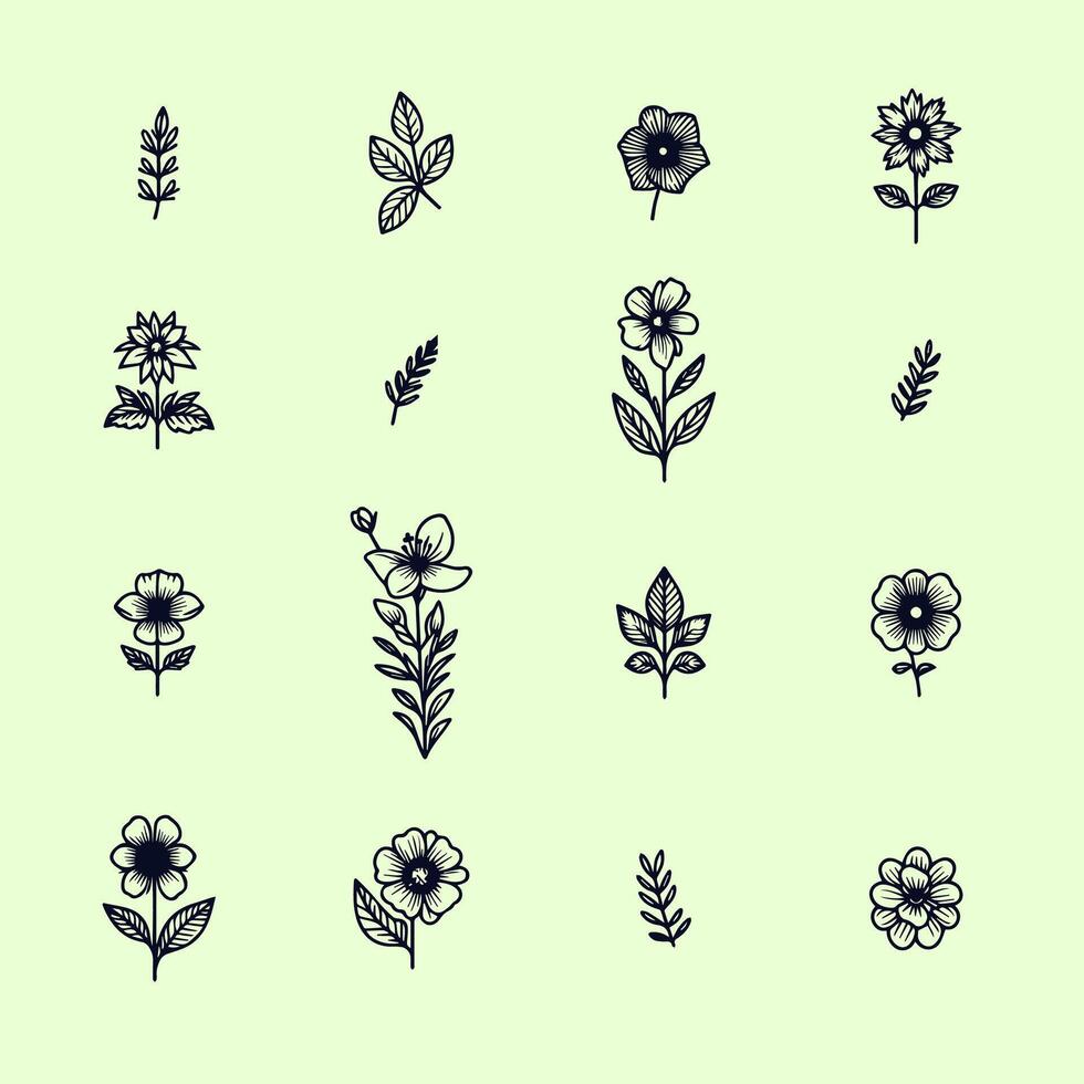 Set of flower line icons. Floral design elements. illustration vector
