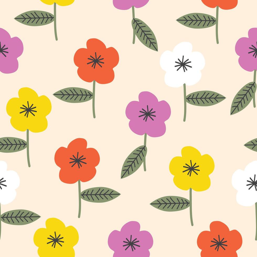 Seamless cute hand drawn floral pattern background vector